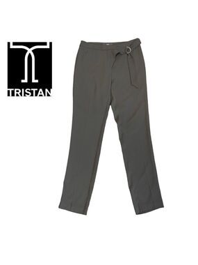 TRISTAN khaki green Flowey tapered belted dress pants trousers Sz 8